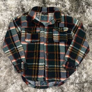Almost Famous Plaid Button Up Faux Sherpa Shacket